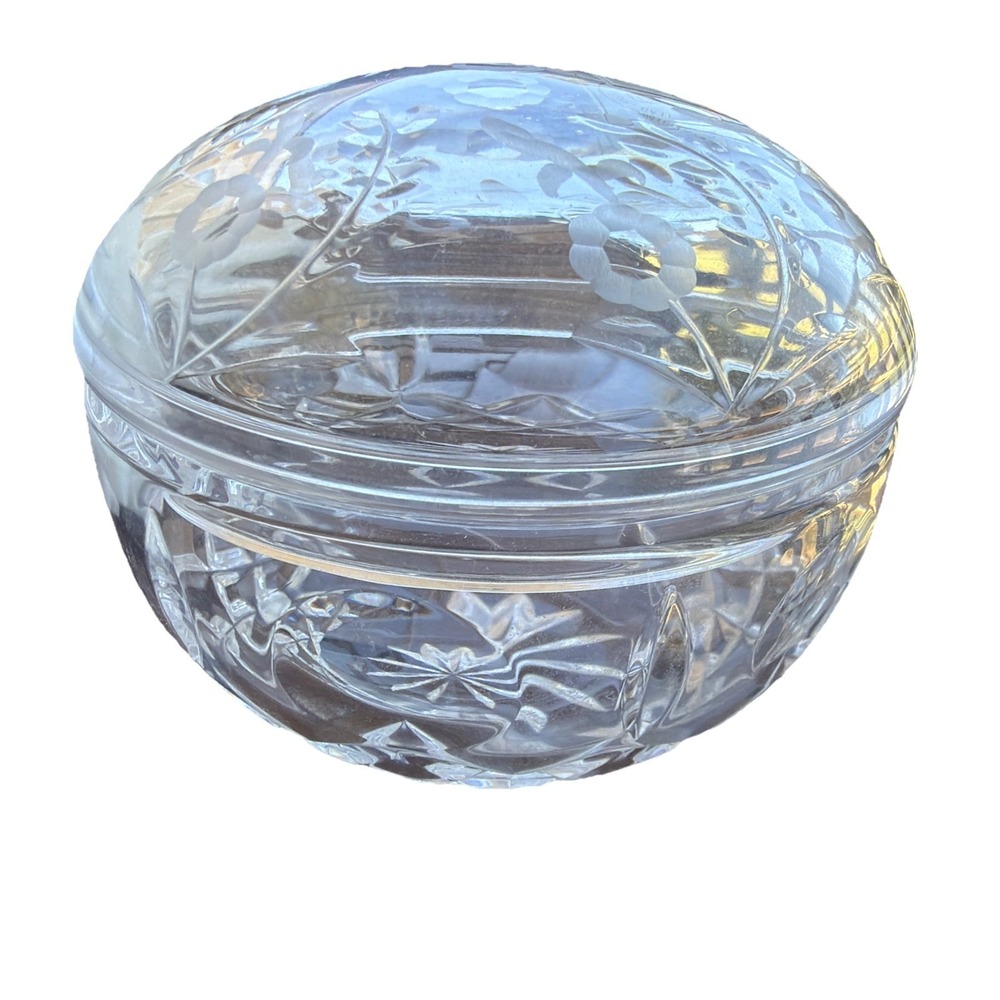 Vtg Gallia Rogaska Crystal Covered Trinket Dish Etched Flowers Made Yugoslavia
